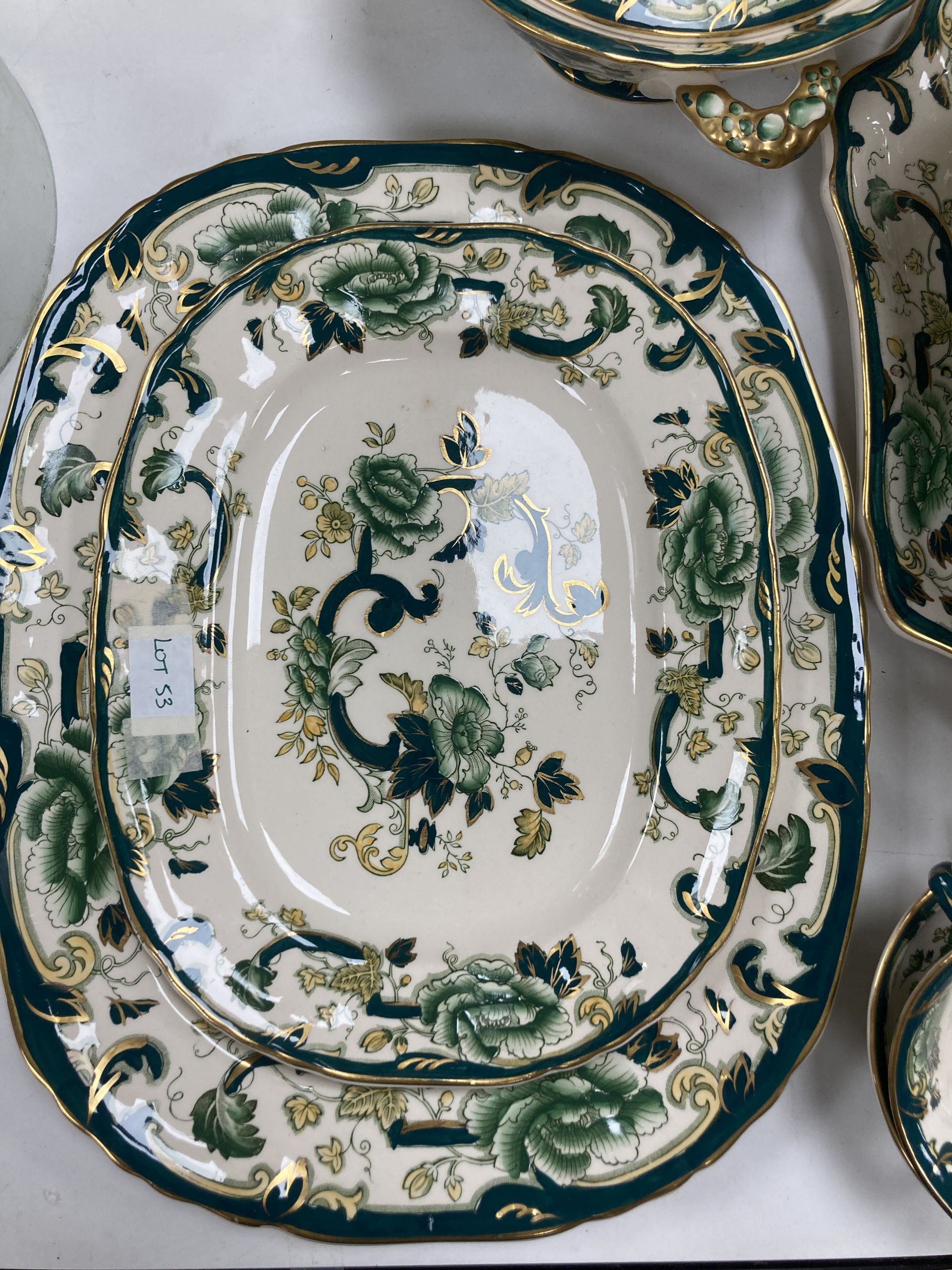 An extensive Masons Ironstone green peony pattern dinner service